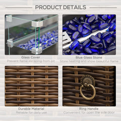Propane Fire Pit Table 43in Outdoor Fire Table, 50,000 BTU Pulse-Ignition Wicker Firepit Furniture with Glass Wind Guard, Blue Glass Rock, CSA Certification, Black