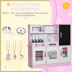 Play Kitchen for Kids, Kids Kitchen Playset w/ Chalkboard, Ice Maker, Play Phone, Sink, Microwave