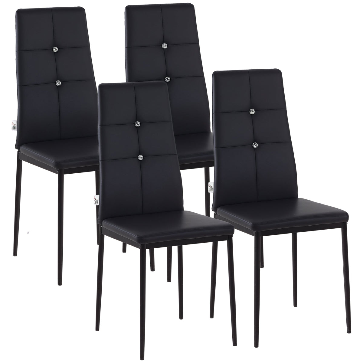 Set of 4 Modern Style Dining Chairs, Button Tufted High Back Side Chairs with Upholstered Seat, Steel Legs for Living Room, Kitchen, Study, Bedroom, Black