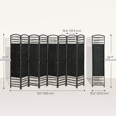 4 Panel Folding Room Divider, Portable Privacy Screen, Wave Fiber Room Partition for Home Office, Black