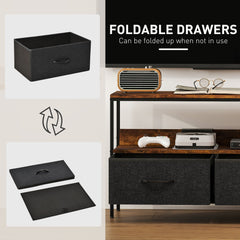 TV Stand with Charging Station, TV Table with 2 Foldable Linen Drawers and Open Shelf for 47 Inch Television, Black