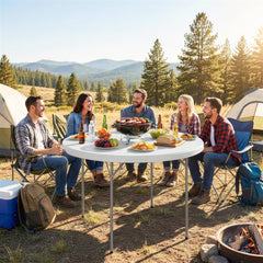 4ft Plastic Folding Picnic Table, Camping Table with Anti-Slip Foot Pads, Indoor Outdoor for Beach, BBQ, Grey