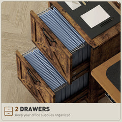 Vertical Filing Cabinet with 2 Drawers, Rustic Farmhouse Office Storage Cabinet for A4, Letter Size, Distressed Black