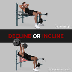 Incline Decline Weight Bench with Leg Extension and Barbell Rack, Adjustable Bench Press Weight Lifting Bench