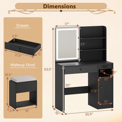 Vanity Desk with Mirror and Lights-Black