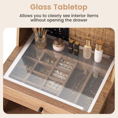 Vanity Desk with Mirror & Lights with Ring Slots & Necklace Hooks for Makeup-Natural & White