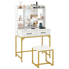 Vanity Desk with Storage Drawers and Charging Station-White