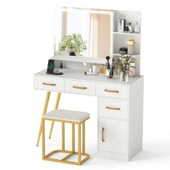 Vanity Set with Mirror and Lights and Table with Adjustable Brightness-White