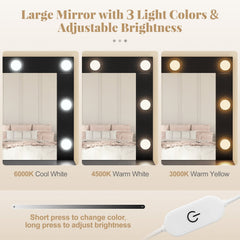 Vanity Table Set with Lighted Mirror and Cushion Stool-Black