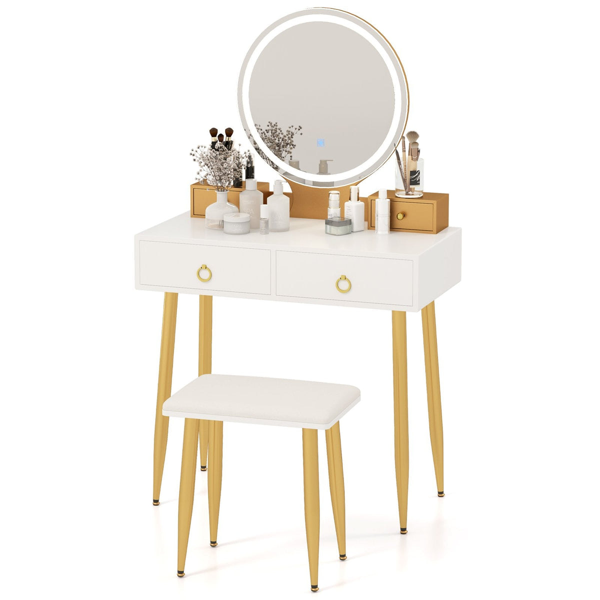 Vanity Table Set with Mirror-White