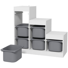 3 Layers Toy Storage Organizer Kids Bookshelf Children Toy Storage w/ 6 Plastic Bins, Green
