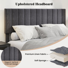 Velvet Upholstered Platform Bed with Height Adjustable Vertical Channel Headboard-Queen Size