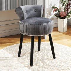Velvet Vanity Chair with Back Upholstered Vanity Stool with Tufted Low Back and Solid Wood Legs-Gray