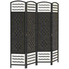 4 Panel Folding Room Divider, Portable Privacy Screen, Wave Fiber Room Partition for Home Office, Black