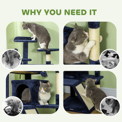54" Cat Tree, Multi-Level Cat Tower with Scratching Posts, Cat Condos, Bed, Platforms, Ramp, Toy Ball, Beige