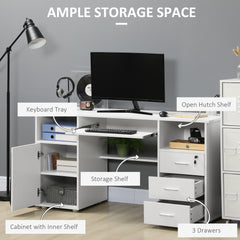 57" Computer Desk with Drawers, Home Office Desk with Keyboard Tray, Open Shelves and Lockable Drawer, Writing Workstation for Study, Black