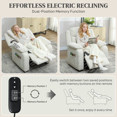 Massage Recliner Chair, Power Recliner with Quiet Brushless Motor, Remote, Pockets, 2 Memory Positions, Beige