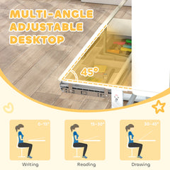 Kids Desk Height Adjustable with Tilted Desktop, Storage, Drawer, Pegboard, for 3-12 Years
