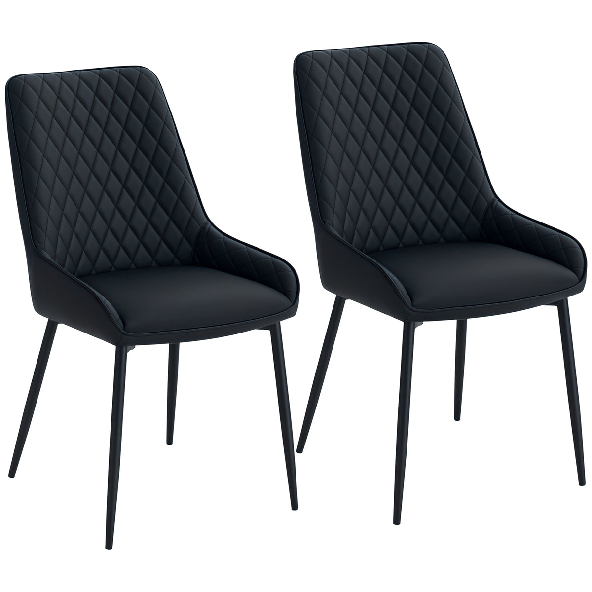 Upholstered Kitchen Chairs, Modern Dining Chairs Set of 2 with Diamond Tufting and Steel Legs for Dining Room, Black