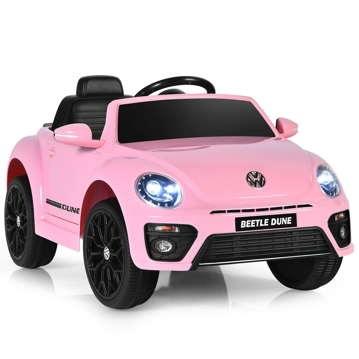 12V Licensed Volkswagen Beetle Kids Ride On Car with Four Wheel Suspension and Locking Doors, Pink