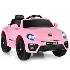 12V Licensed Volkswagen Beetle Kids Ride On Car with Four Wheel Suspension and Locking Doors, Pink