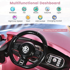 12V Licensed Volkswagen Beetle Kids Ride On Car with Four Wheel Suspension and Locking Doors, Pink