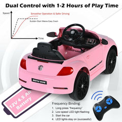 12V Licensed Volkswagen Beetle Kids Ride On Car with Four Wheel Suspension and Locking Doors, Pink