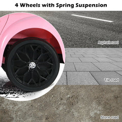 12V Licensed Volkswagen Beetle Kids Ride On Car with Four Wheel Suspension and Locking Doors, Pink