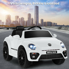12V Licensed Volkswagen Beetle Kids Ride On Car with FM Radio, USB and Slow Start, White