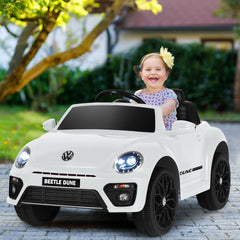 12V Licensed Volkswagen Beetle Kids Ride On Car with FM Radio, USB and Slow Start, White