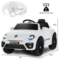 12V Licensed Volkswagen Beetle Kids Ride On Car with FM Radio, USB and Slow Start, White