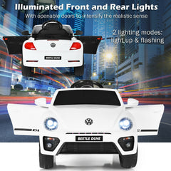12V Licensed Volkswagen Beetle Kids Ride On Car with FM Radio, USB and Slow Start, White
