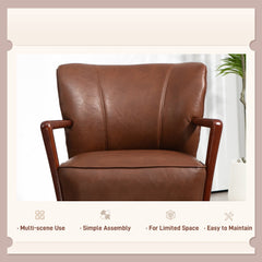 Accent Chair, Modern Armchair, Faux Leather Upholstered Living Room Chair with Wood Legs and Wide Padded Seat, Black