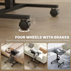 Height Adjustable Standing Desk, Pneumatic Sit Stand Desk with Wheels and Headphone Hook, Grey Wood Grain