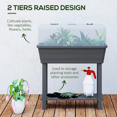 41L Self Watering Raised Garden Bed w/ Ventilation Transparent Lid Greenhouse, Planter Box w/ Storage Shelf, Black