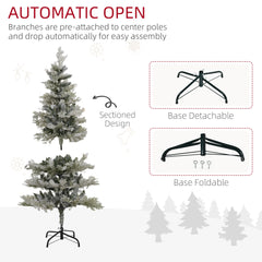 6 Feet Pencil Snow Flocked Artificial Christmas Tree with 517 Realistic Cypress Branches, Auto Open, Green
