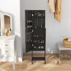 Free Standing Armoire Organizer, Lighted Mirrored Jewelry Cabinet w/ Angle Adjustable & 16 LED Lights Warm White