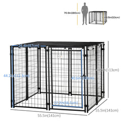 Outdoor Dog Kennel, Lockable Pet Playpen Crate with Top Cover, Black