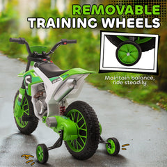 Kids Dirt Bike 12V Battery-Powered Ride-On Electric Motorcycle with Charging Battery, Training Wheels Blue