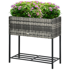 Rattan Raised Garden Boxes, Elevated Flower Beds with Storage Shelf for Herbs, Flowers, Vegetables, Brown