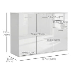High Gloss Sideboard with 2 Drawers and 3 Doors, Buffet Cabinet with Adjustable Shelf, Coffee Bar Cabinet with Storage, White