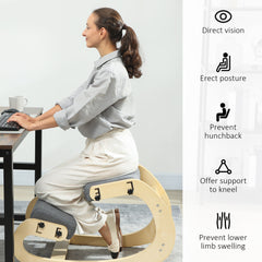 Ergonomic Kneeling Chair, Adjustable Rocking Wood Kneeling Stool, Desk Chair, Improve Posture, Cream White