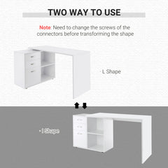 L-Shaped Corner Straight Writing Desk with Storage Shelf, Drawer, Home Office PC Table Computer Workstation, Black