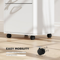 24" Vertical Filing Cabinet with Lockable Drawer, Mobile File Cabinet with 2 Keys, Wheels for Home Office, White