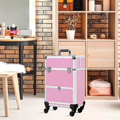 Portable Aluminum Makeup Train Cases, Rolling Makeup Case, Salon Beauty Cosmetic Jewelry Organizer Trolley with 4 Wheels, Black