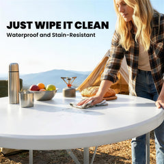 4ft Plastic Folding Picnic Table, Camping Table with Anti-Slip Foot Pads, Indoor Outdoor for Beach, BBQ, Grey