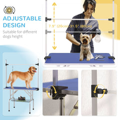 Adjustable Dog Grooming Table with 2 Safety Slings, Storage Basket, Black