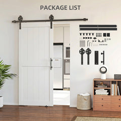 36inx84in Barn Door with 6FT Sliding Door Hardware Kit, Handle, Upgraded Rollers and Floor Guide, Waterproof, White