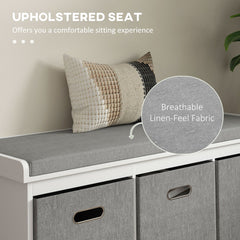 Shoe Storage Bench with Seat, Entryway Bench Seat with Cushion, 3 Fabric Drawers for Hallway, Dark Grey