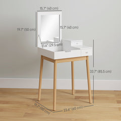 Makeup Vanity Table with Flip-up Mirror, Modern Dressing Table with 2 Drawers for Bedroom, White